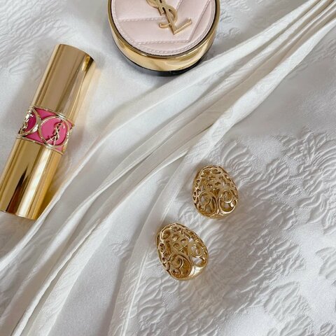 YSL Vintage 金色 復古雕花耳夾