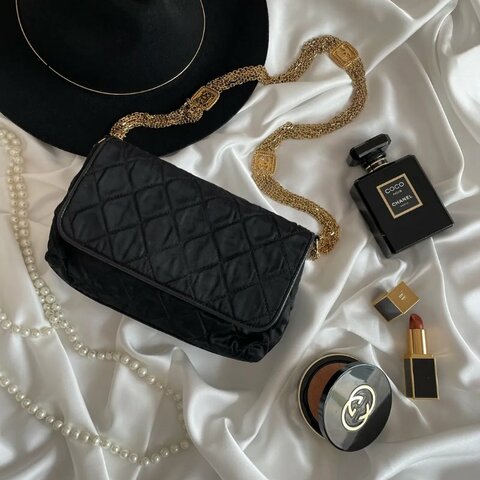 Chanel Vintage 中古品真絲翻蓋鏈條包 1986