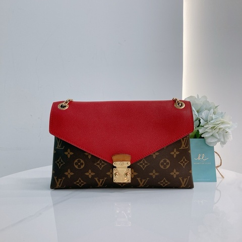 MS0282 路易威登 經典老花紋 紅色 鏈條 Louis Vuitton Monogram Pallas Chain Bag Red X GHW