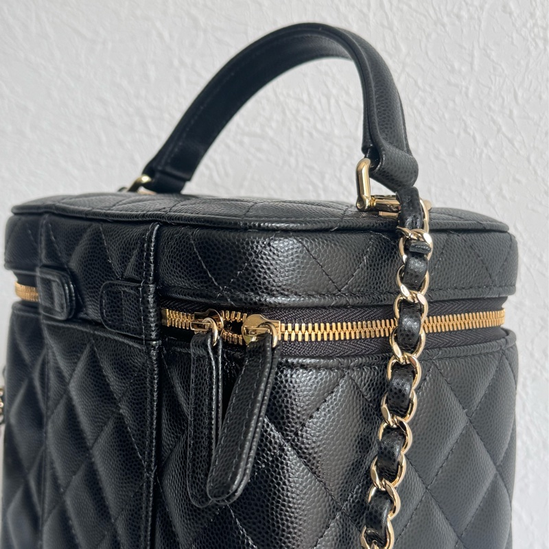 Chanel黑荔枝手提化妝箱包-7