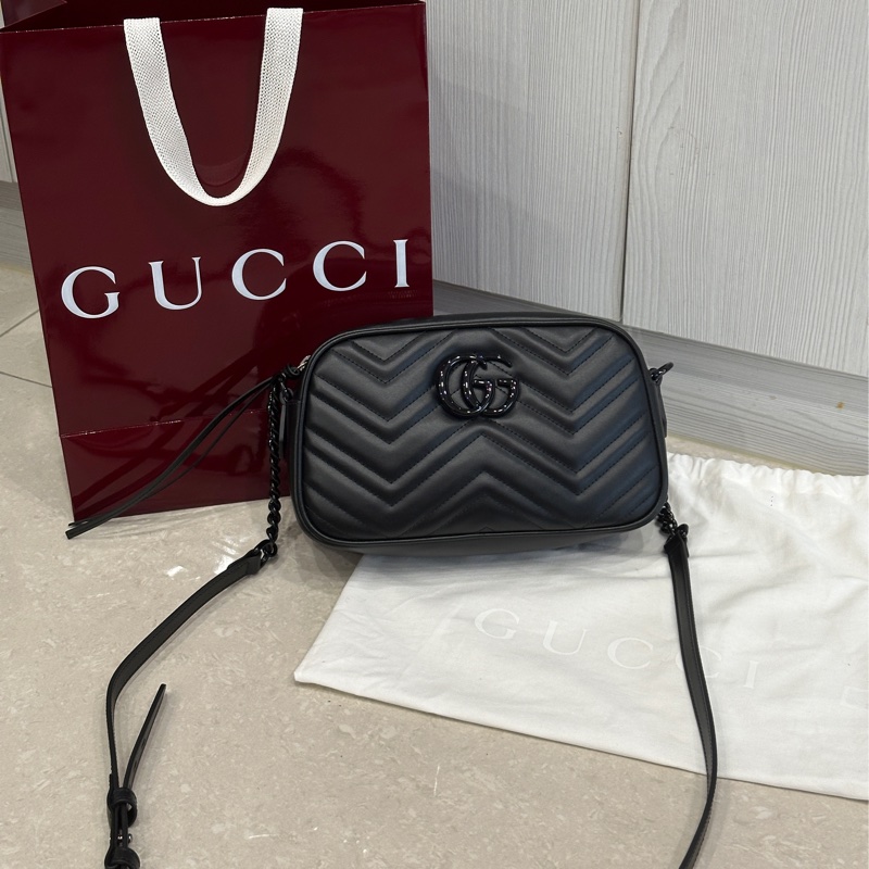 Gucci Marmont SoBlack 24cm黑扣馬蒙相機包🖤99新全配🉑送禮-8
