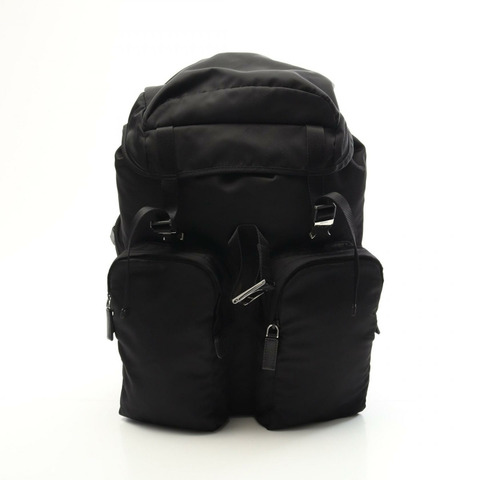 PRADA Tessuto Montagna 背包 2VZ065 尼龍 Saffiano 皮革 黑色 二手