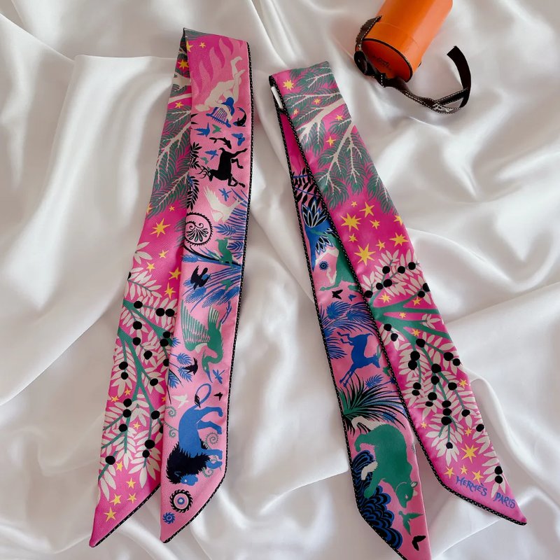 Hermes Twilly - Sous Le Charme D‘orphee Baguette 桃紅色絲巾-2