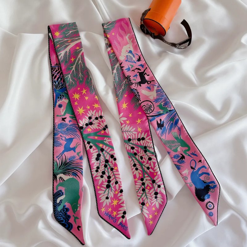 Hermes Twilly - Sous Le Charme D‘orphee Baguette 桃紅色絲巾-3