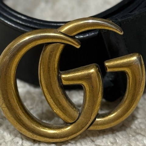 Gucci 仿舊雙G Logo皮帶
