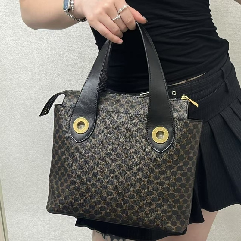 「JL精品代購」Celine黑色老花金環拉鏈手提包-2