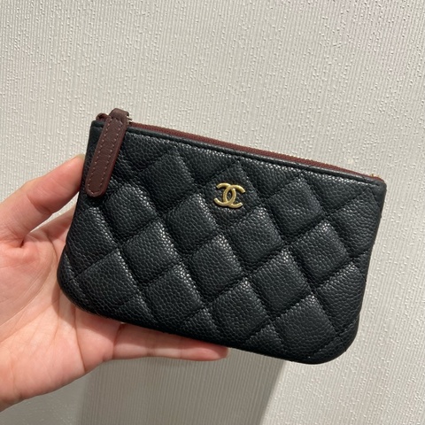 Chanel 香奈兒 荔枝牛皮 一字零錢包 黑金