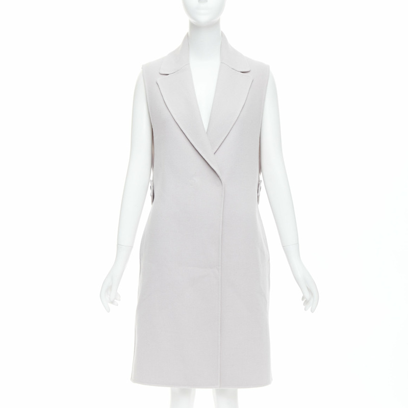 JIL SANDER light grey wool blend double breasted vest coat FR34 XS-2