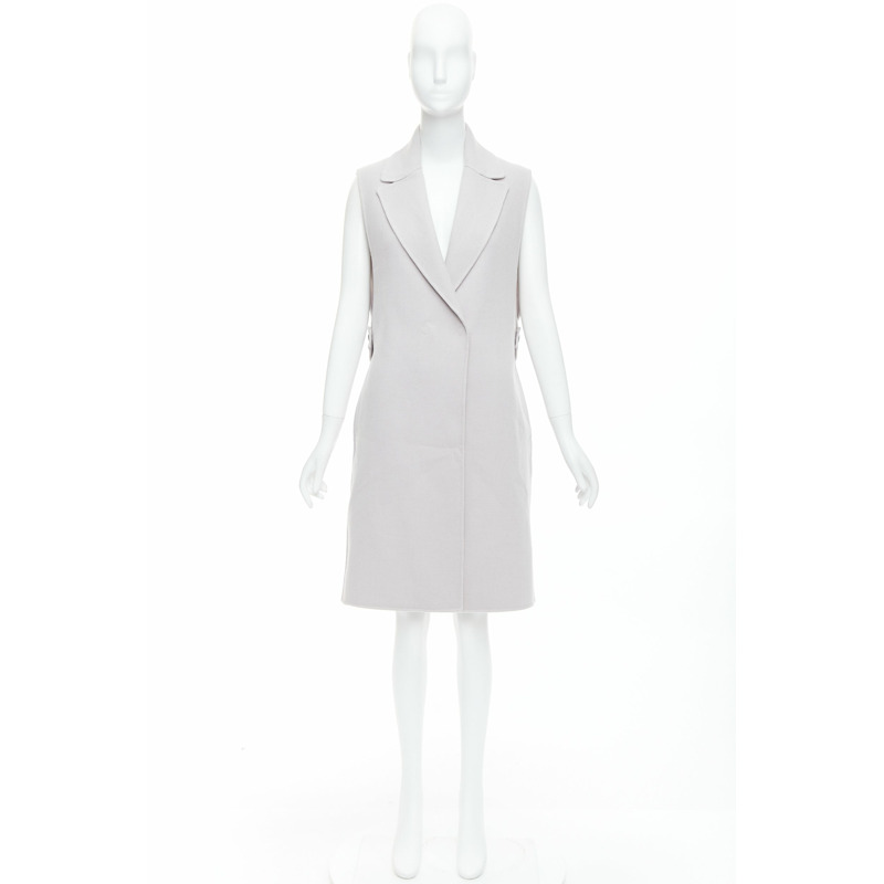 JIL SANDER light grey wool blend double breasted vest coat FR34 XS-9