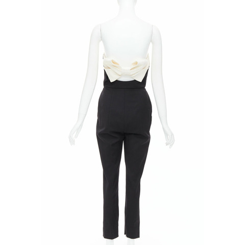VALENTINO black cream wool blend bow black strapless jumpsuit IT40 S
