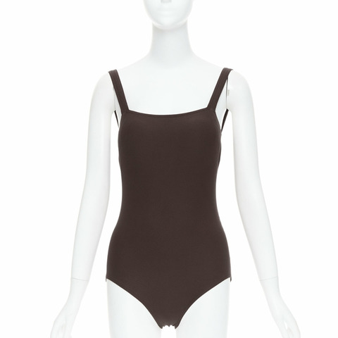 HERMES VINTAGE Martin Margiela brown twill jersey one piece bodysuit FR40 L