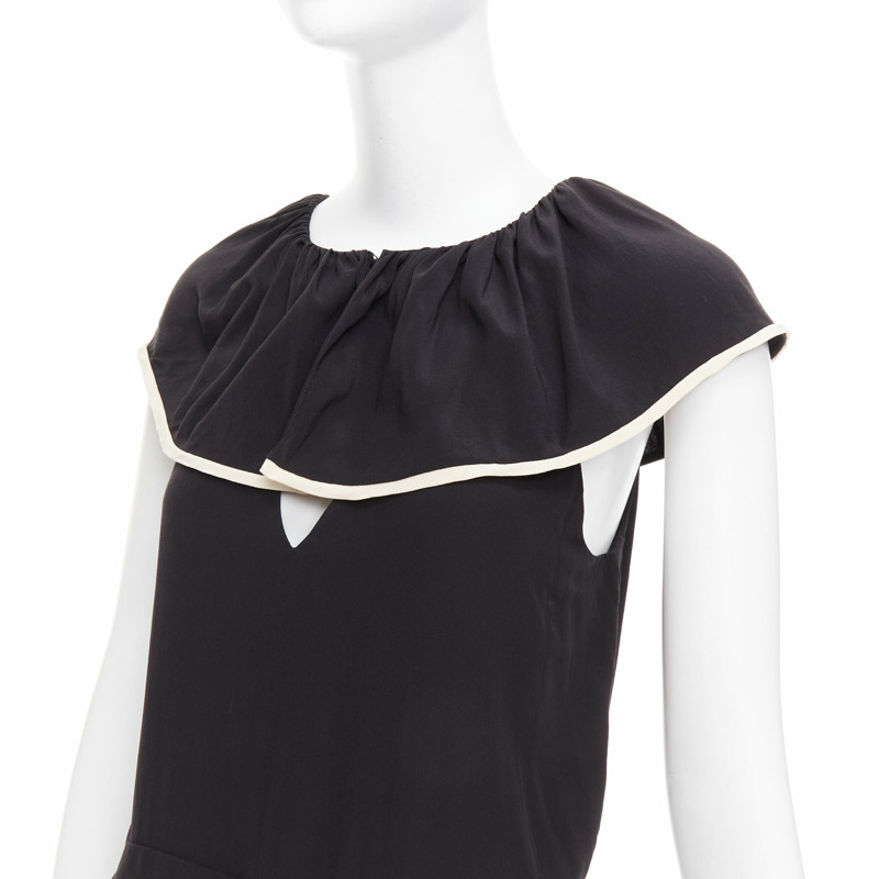 CHLOE black 100% silk crepe de chine ruffle collar jumpsuit FR36 S-1