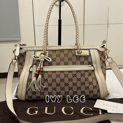 Gucci Bella 手提包 斜背包 米色白色 282300 帆布 竹節 正品 二手精品