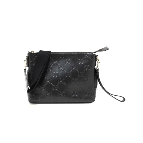 Gucci Black Perforated Embossed GG Leather Medium Crossbody Bag