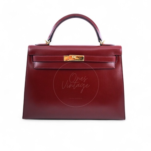 [Pre-Owned] Hermes Kelly 32 Rouge H Box GHW Stamp Square G