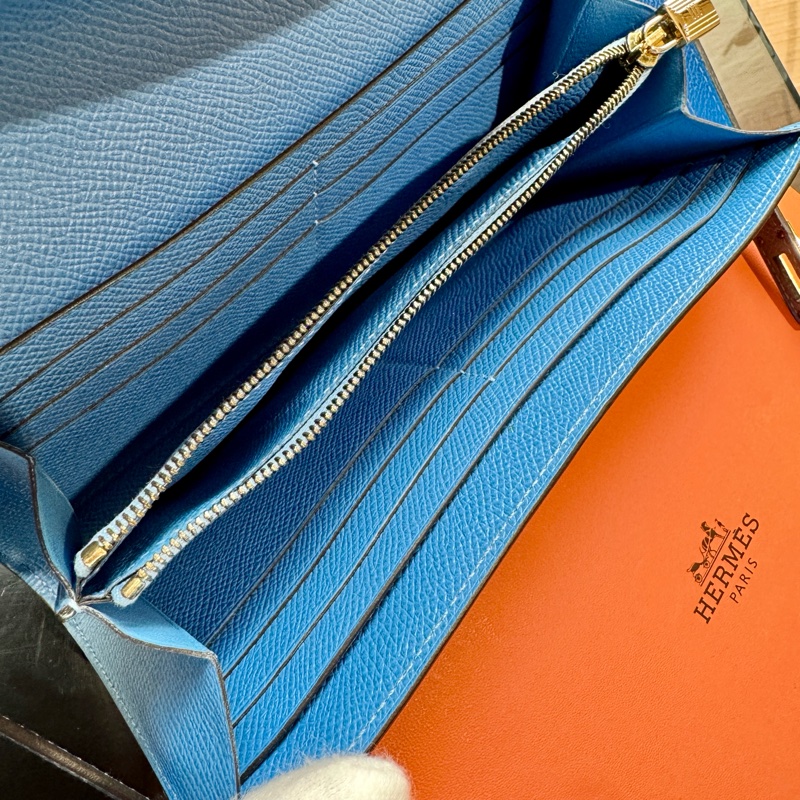 【閒置品】愛馬仕HERMÈS藍色 Epsom皮革Kelly凱莉長夾 膜還在-8