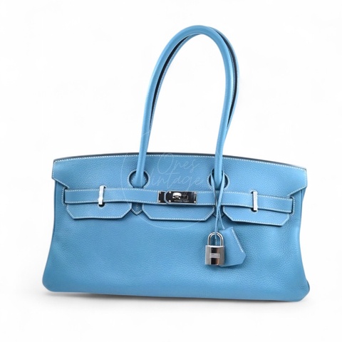 [Pre-owned] Hermes Shoulder Birkin Denim Blue Togo PHW Stamp Square M