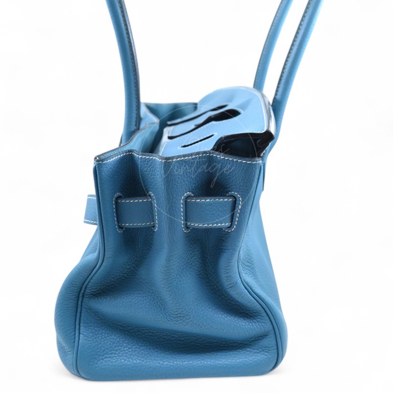[Pre-owned] Hermes Shoulder Birkin Denim Blue Togo PHW Stamp Square M-23