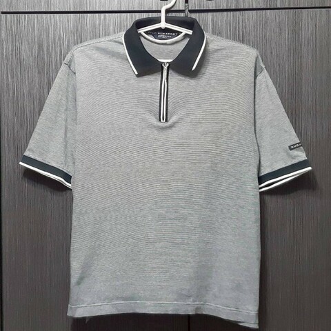 （日本製MIJ）BURBERRY博柏利 GOLF高爾夫球 男拼色條紋拉鍊半開襟短袖POLO衫L
