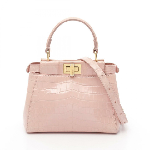 FENDI Peekaboo XS 手提包 8BN309 皮革 粉紅色 二手 女士