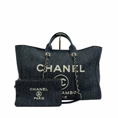 CHANEL 牛仔布 沙灘托特包 大號 牛仔藍 金扣（Denim Large Beach Tote）L0833