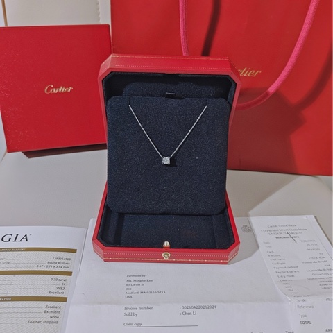 Cartier卡地亚 C DE CARTIER 白金单钻牛头石项链