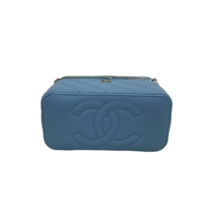 CHANEL Caviar 藍色金扣 長盒子鏈條包 Chain Shoulder 二手包 H0042-4