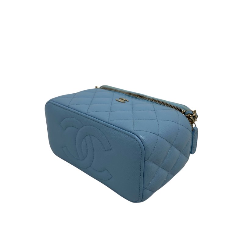 CHANEL Caviar 藍色金扣 長盒子鏈條包 Chain Shoulder 二手包 H0042-5