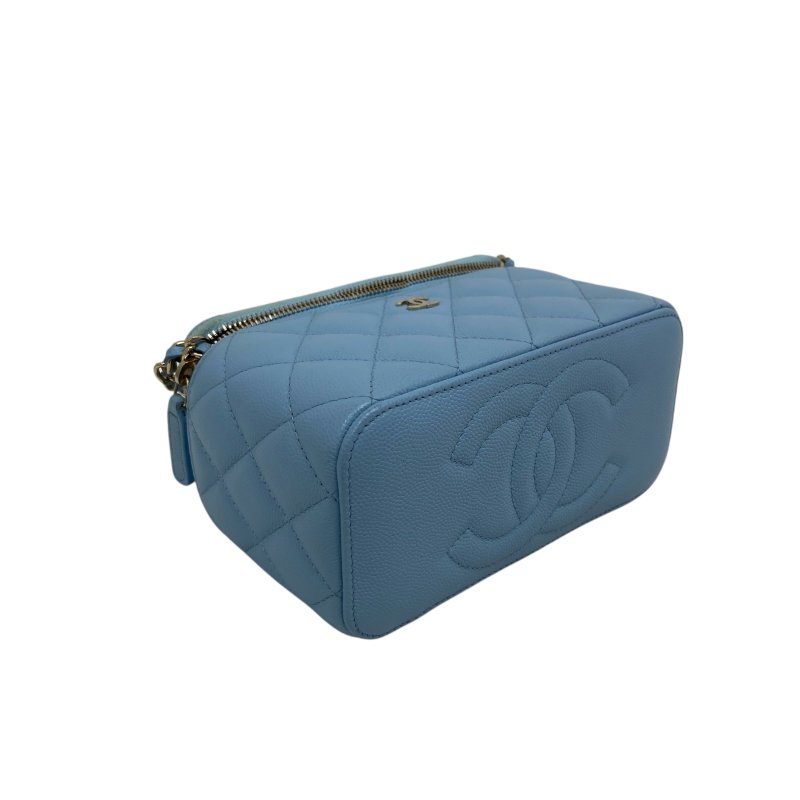 CHANEL Caviar 藍色金扣 長盒子鏈條包 Chain Shoulder 二手包 H0042-6