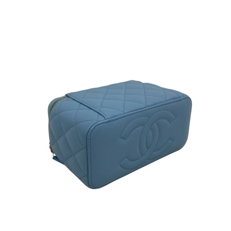 CHANEL Caviar 藍色金扣 長盒子鏈條包 Chain Shoulder 二手包 H0042-8