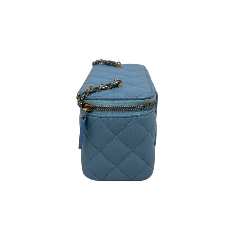 CHANEL Caviar 藍色金扣 長盒子鏈條包 Chain Shoulder 二手包 H0042-9