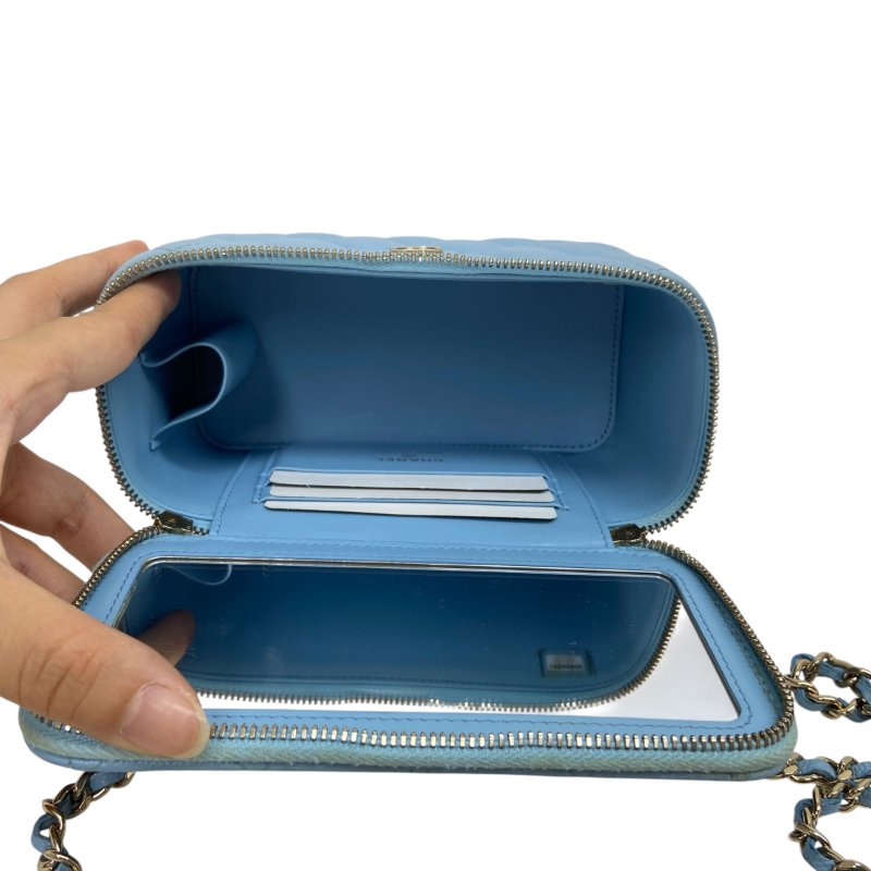CHANEL Caviar 藍色金扣 長盒子鏈條包 Chain Shoulder 二手包 H0042-13