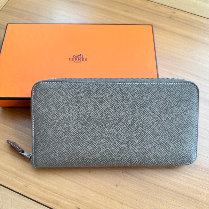 【狀況良好】愛馬仕HERMES大象灰絲巾長夾證件票卡夾零錢袋-1