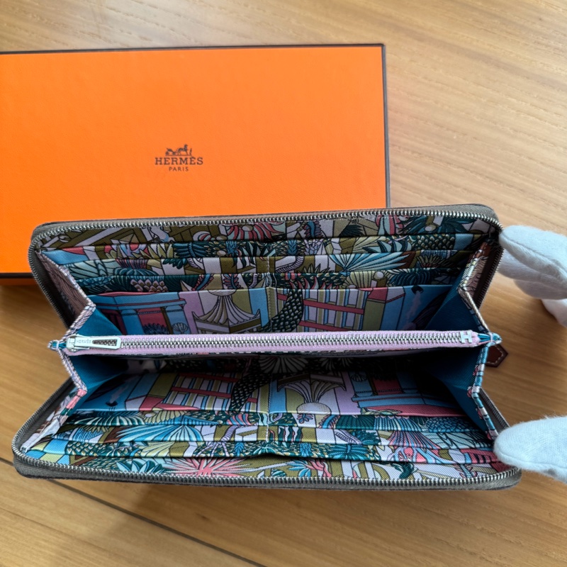 【狀況良好】愛馬仕HERMES大象灰絲巾長夾證件票卡夾零錢袋-6
