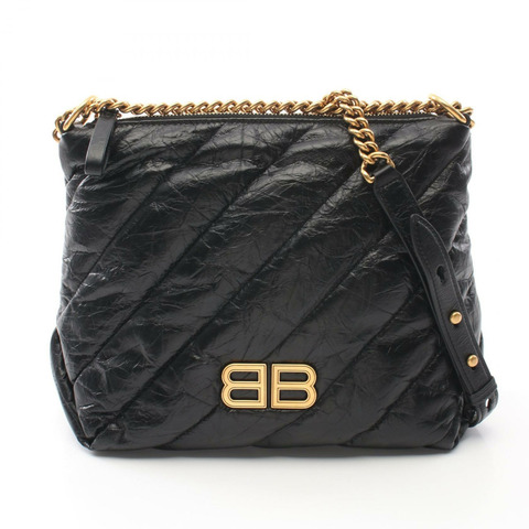 BALENCIAGA Crush 小號絎縫流浪漢包 單肩包 皮革 黑色 全新 女款 GHW BB