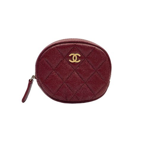 CHANEL棗紅色荔枝皮圓形拉鍊零錢包-1