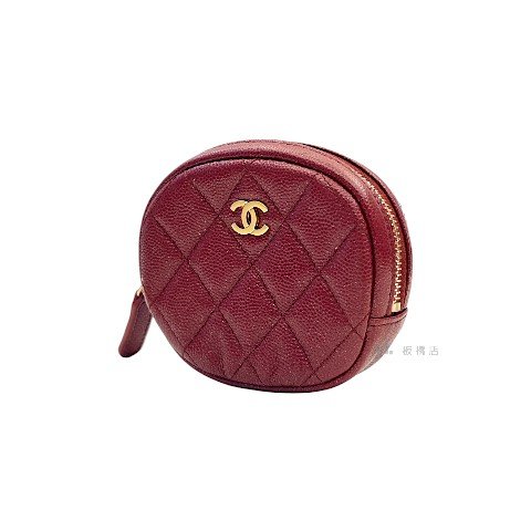 CHANEL棗紅色荔枝皮圓形拉鍊零錢包-2