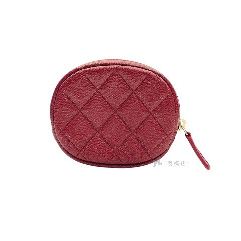 CHANEL棗紅色荔枝皮圓形拉鍊零錢包-4