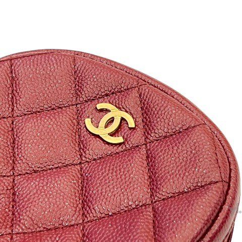 CHANEL棗紅色荔枝皮圓形拉鍊零錢包-7