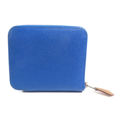 HERMES Epsom皮革Silk Wallet銀扣錢包Bleu Electrique