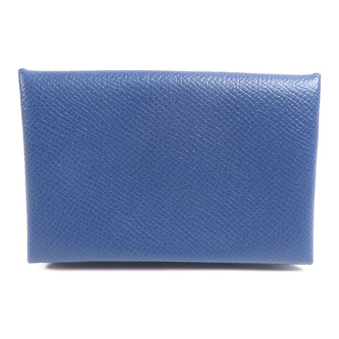 HERMES Epsom皮革Duo Calvi卡片套Bleu Saphir