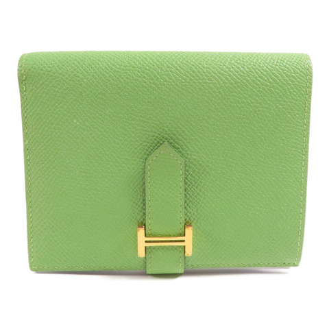 HERMES Epsom皮革Bearn Wallet金扣錢包Vert Criquet