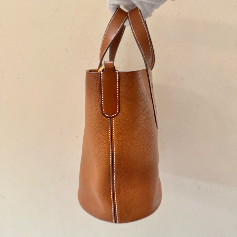 【狀況尚可】愛馬仕HERMES金扣棕色牛皮in-the-loop23手提水桶包水餃包百搭時尚-4