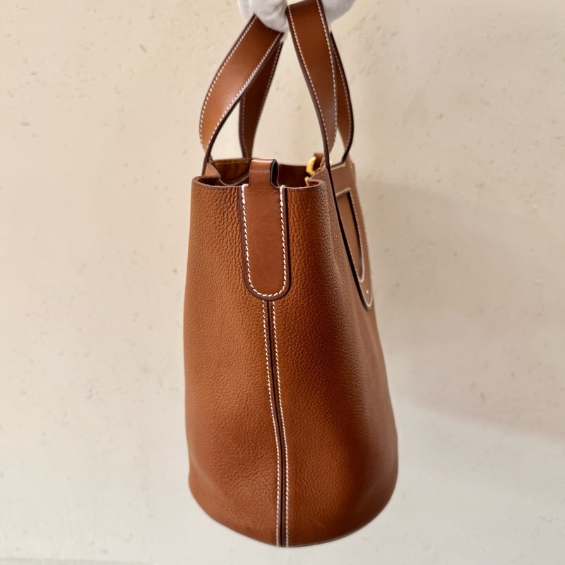 【狀況尚可】愛馬仕HERMES金扣棕色牛皮in-the-loop23手提水桶包水餃包百搭時尚-5