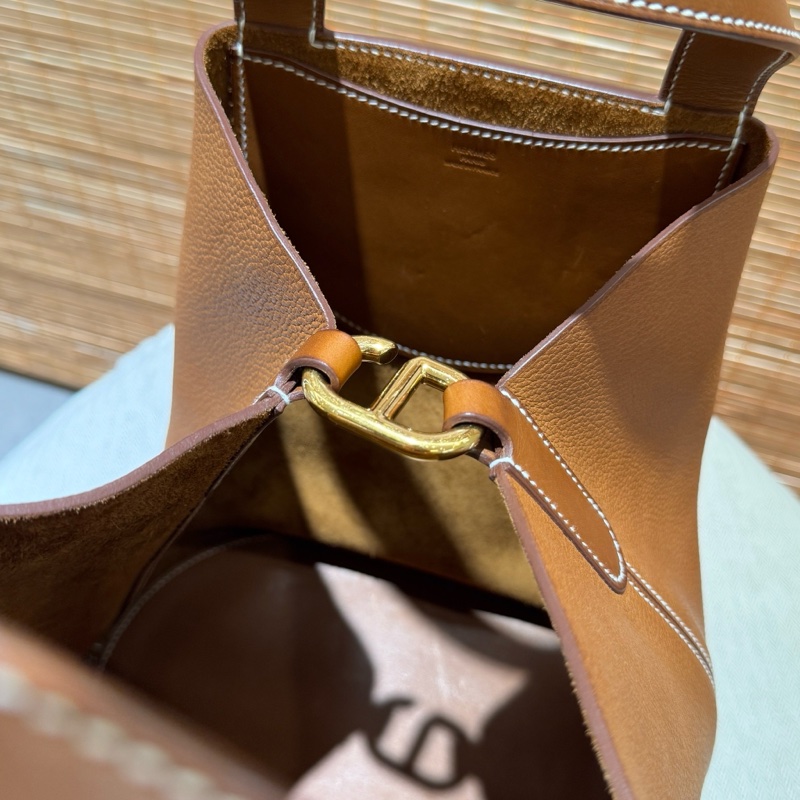 【狀況尚可】愛馬仕HERMES金扣棕色牛皮in-the-loop23手提水桶包水餃包百搭時尚-18