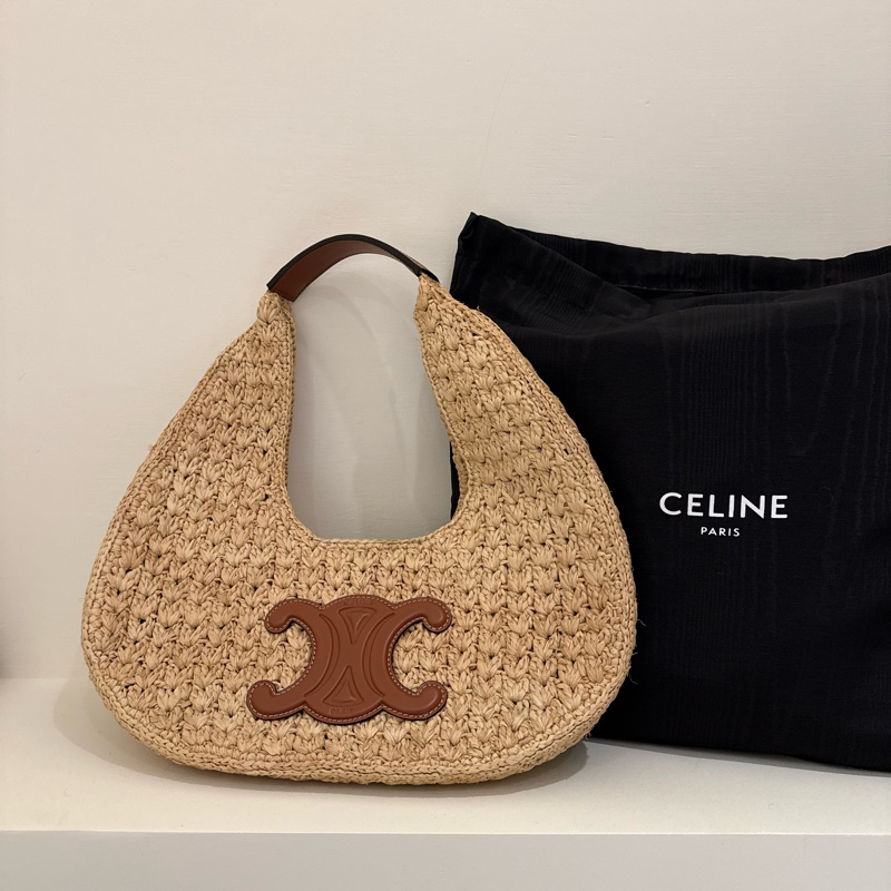 CELINE CLASSIC PANIER HOBO BAG IN RAFFIA AND CALFSKIN-0