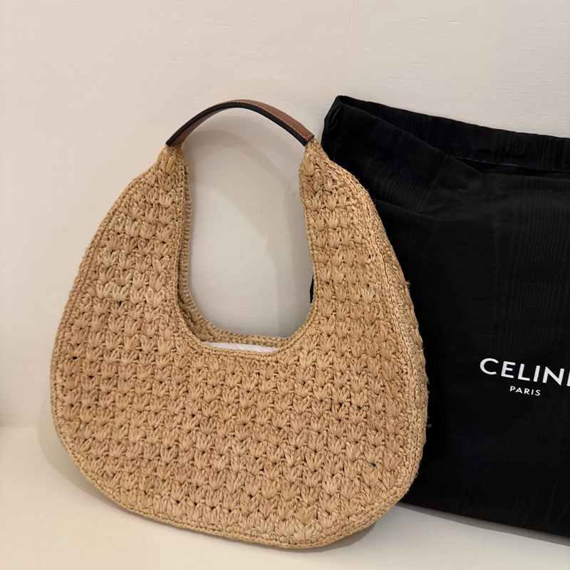 CELINE CLASSIC PANIER HOBO BAG IN RAFFIA AND CALFSKIN-1