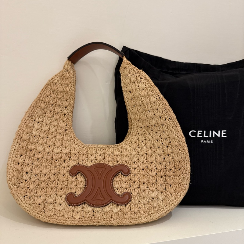 CELINE CLASSIC PANIER HOBO BAG IN RAFFIA AND CALFSKIN-5