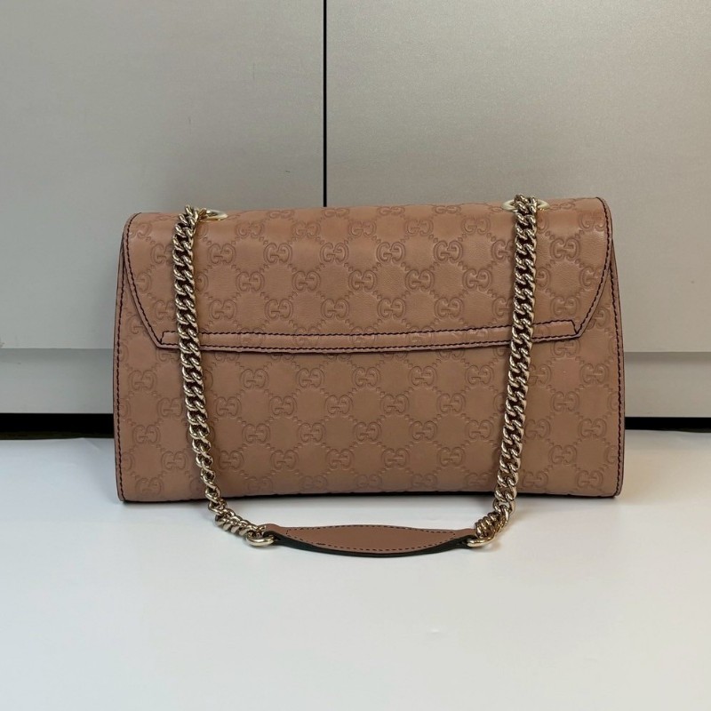 Gucci 淡金鍊膚色皮革壓紋口蓋肩背包-1
