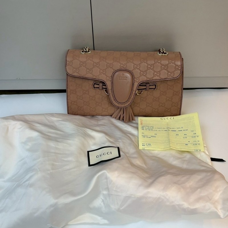 Gucci 淡金鍊膚色皮革壓紋口蓋肩背包-4